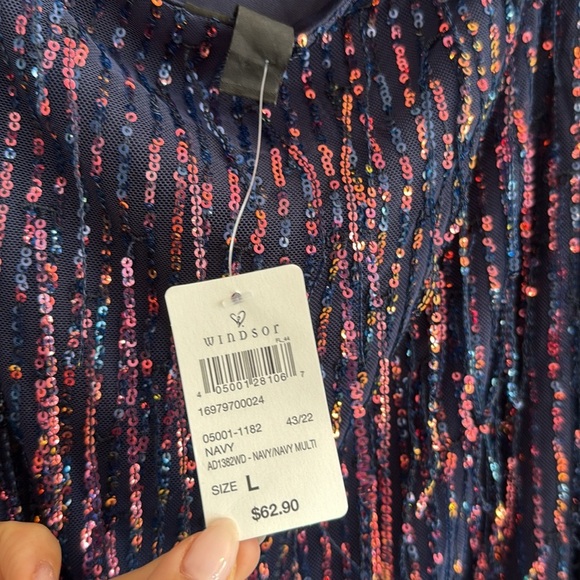 NWT WINDSOR Blue Khloe Sequin Fringe Party Mini Dress L - Picture 6 of 6